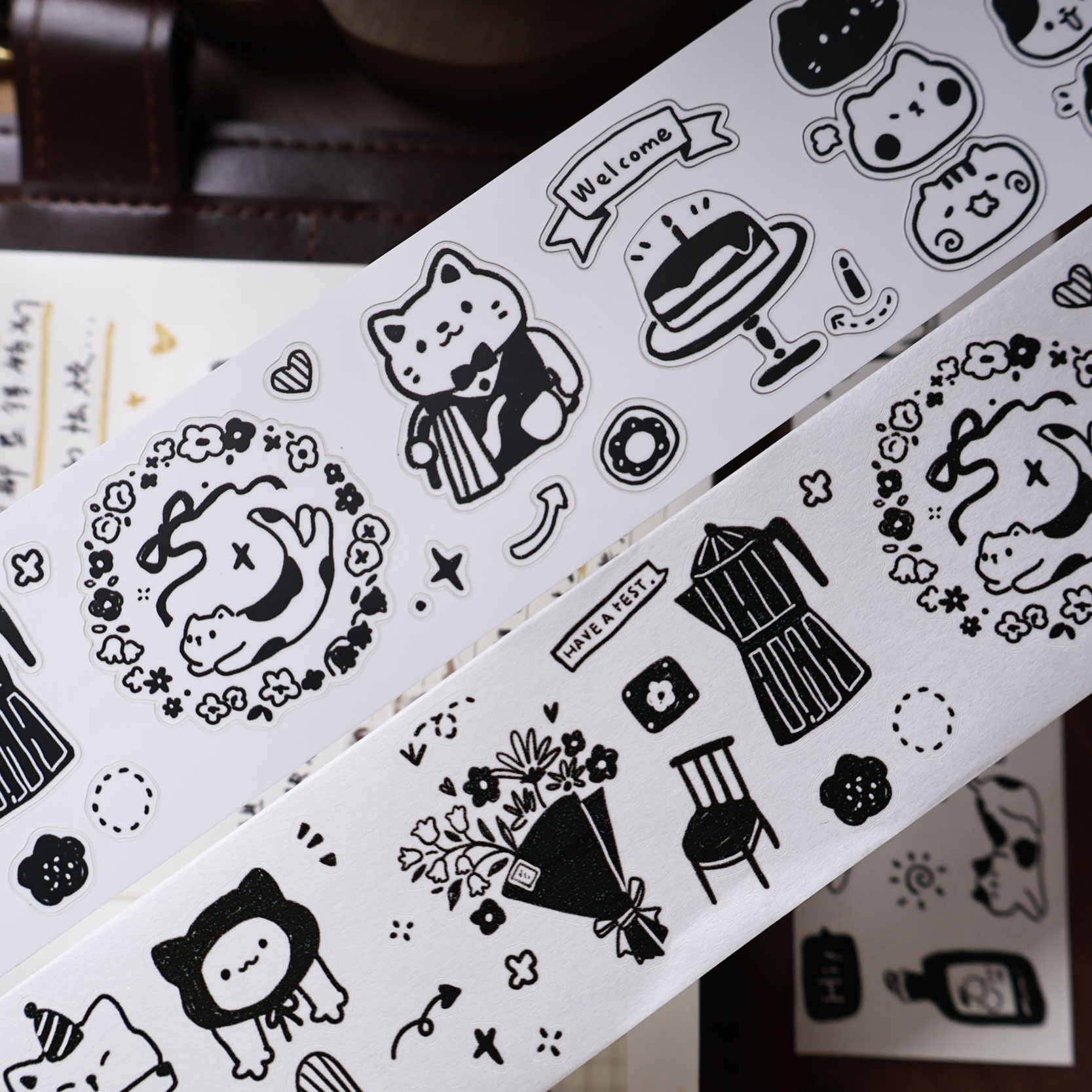 Washi Tape Rolls - YiEr Studio Vintage diario gato café