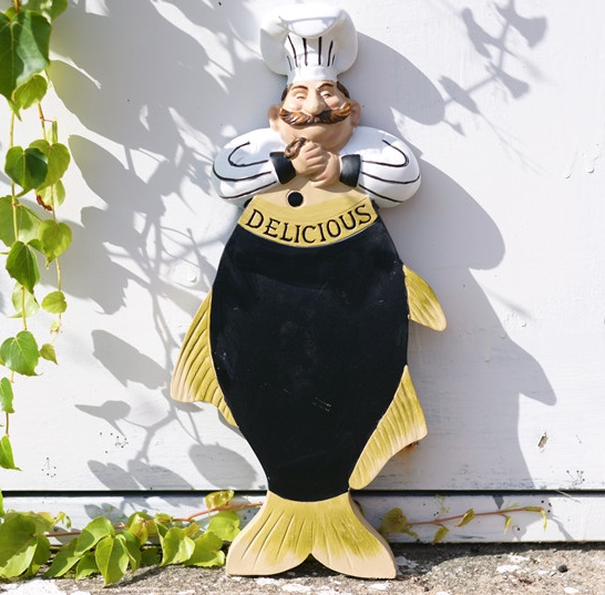 Art Craft Bakery - Estatuilla de Chef y pescado, tablero